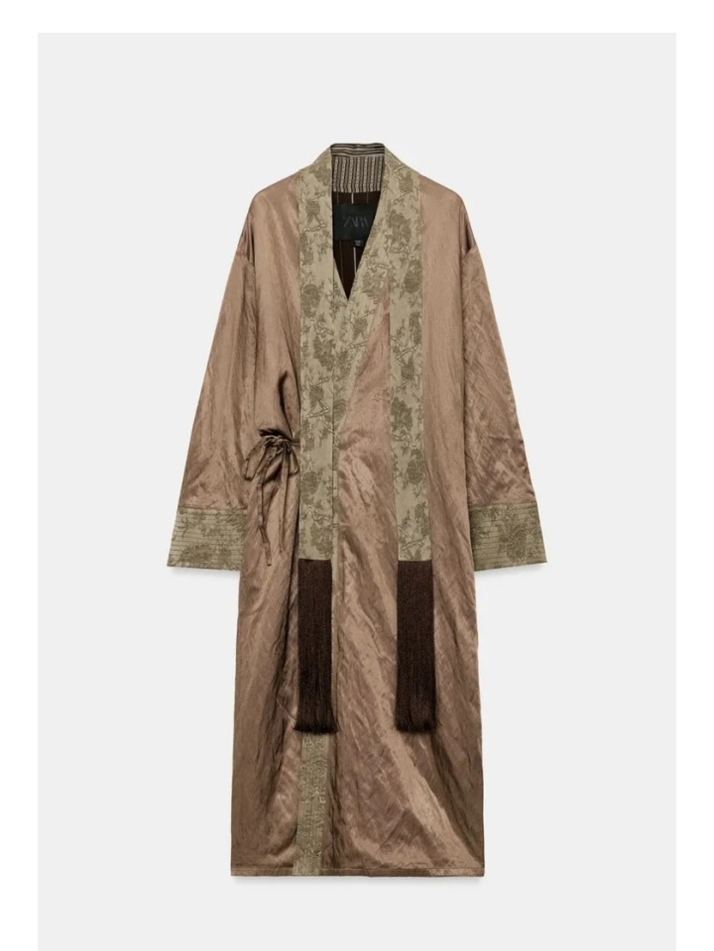 Zara Zw Collection Jacquard Fringe Scarf Kimono Robe Coat